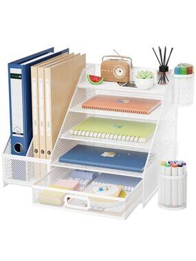 Desk Organizer File Tray 5 Tier Mesh Office Organizer Drawer Pen Holder Black